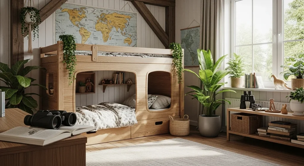 20+ Magical Rooms That Make Kids Feel Safe & Seen 14 Add maps, binoculars, and nature journals to a room with wood accents and plant life to spark adventure—even from indoors.