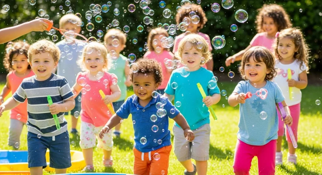 10 Mom-Approved Summer Group Activities for Toddlers 4 Bubble Battle Zone