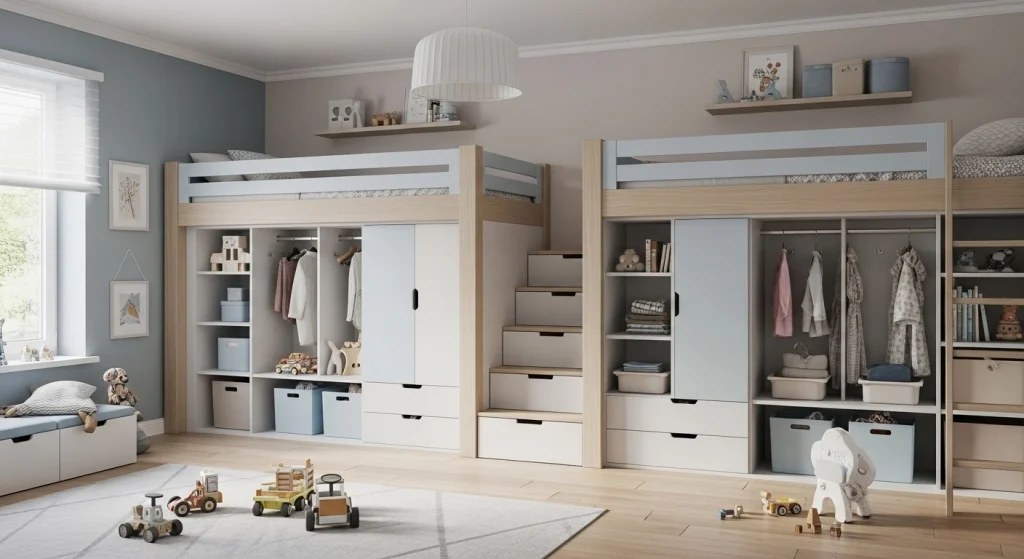 Built-In Storage with Loft Beds