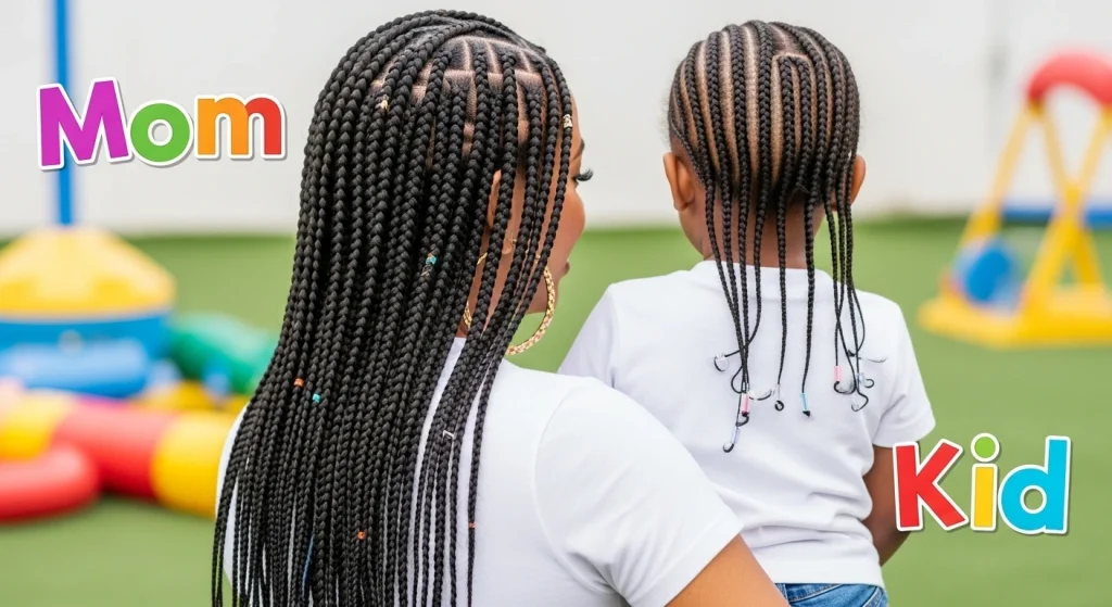 20+ Cute & Creative Kids Cornrow Hairstyles Moms Can’t Stop Pinning 3 Classic Straight-Back Cornrows mom and kid