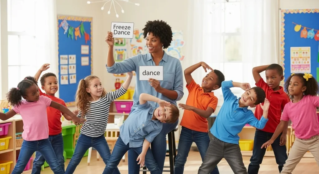 10 Easy Kindergarten Activities That Boost Learning & Fun 12 Freeze Dance Vocabulary Game