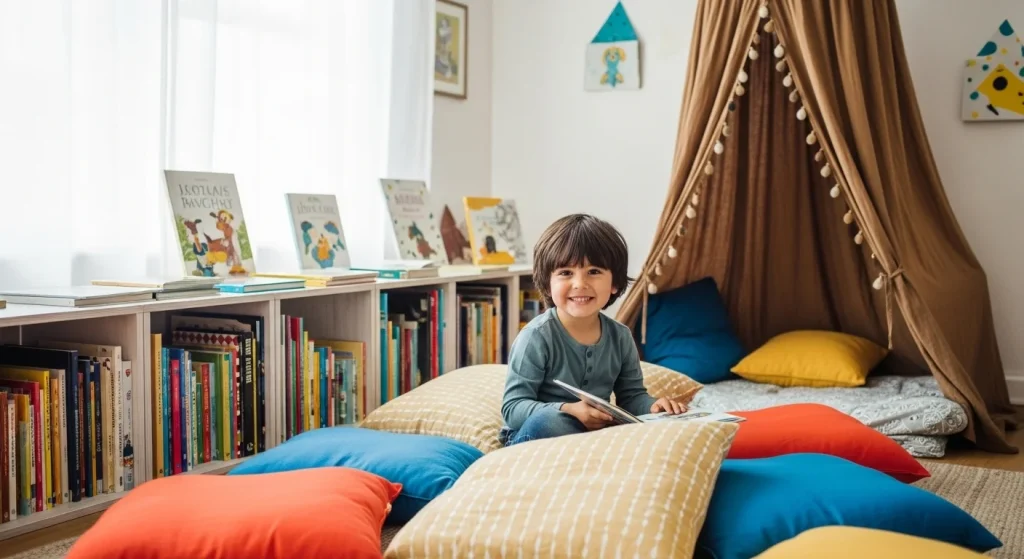 20+ Magical Rooms That Make Kids Feel Safe & Seen 9 Low bookshelves, floor pillows, and a teepee or canopy create the ultimate reading sanctuary. Perfect for quiet time and building imagination.