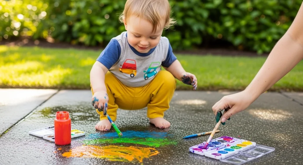20 Easy & Cheap Toddler Activities (That Will Save Your Sanity!) 5 Rainpaint Sidewalk Art