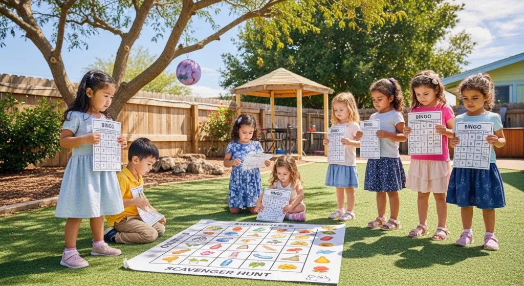 Outdoor Learning Games for Kindergarten That Teach 5 Scavenger Hunt Bingo
