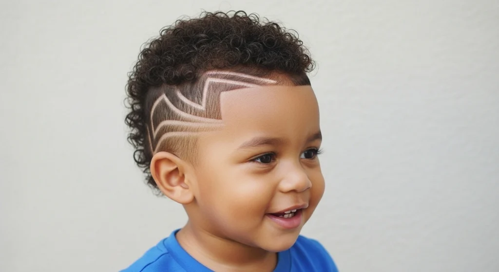 14 Trendy Toddler Boy Hairstyles Moms Are Obsessed With 5 Short Curls with Line Detail