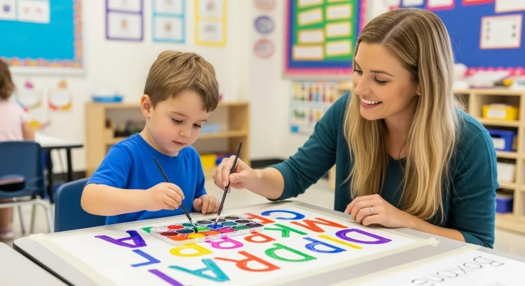 10 Easy Kindergarten Activities That Boost Learning & Fun 8 Water Painting the Alphabet