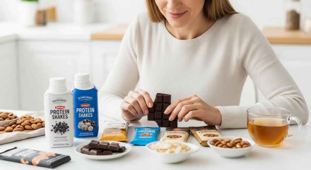 The Lazy Mom’s Guide to Healthy Eating (Without Giving Up Taste or Time) 10 Dark chocolate bars
Protein shakes
Almond packs
Coconut chips
Herbal teas