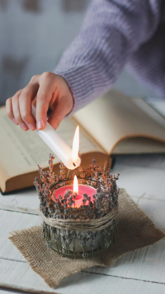 Want More Peace in Mornings? 21 Things Productive Moms Do Before 10 AM 20 Lighting a lavender candle