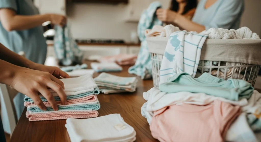 What Is a Nesting Party & How to Host One That Helps, Not Gifts 6 Washing baby clothes, folding burp cloths, and organizing blankets