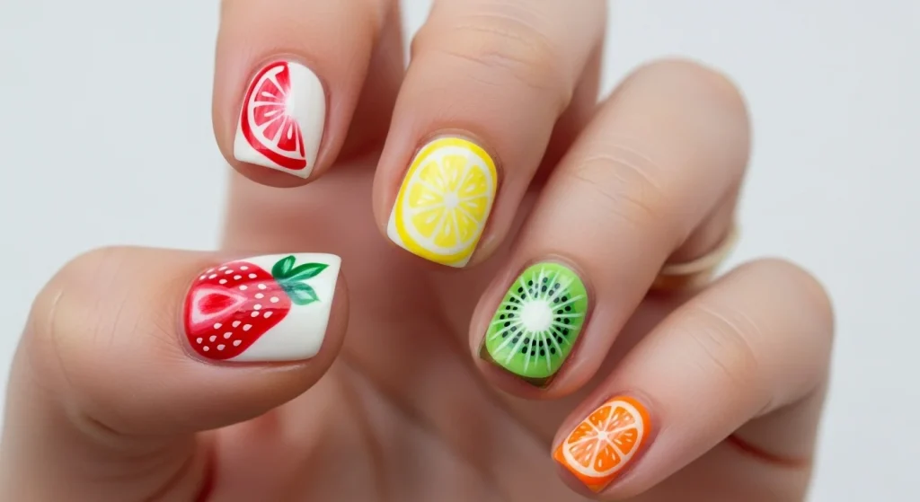 Tiny Fingers, Big Style: 15 Nail Ideas for Kids They’ll Love 7 Fruit Salad Nails