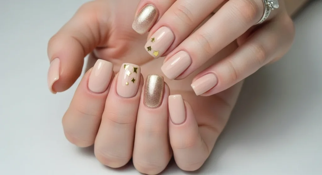 Too Hot for Polish? Try These 10 Breezy Summer Nails for Moms & Kids 3 Barely-There Nude With a Touch of Gold