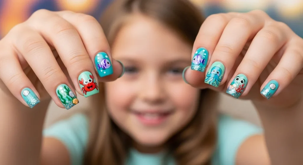 Tiny Fingers, Big Style: 15 Nail Ideas for Kids They’ll Love 13 . Under the Sea