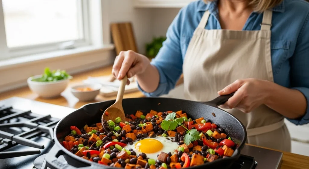 One-Pan Healthy Meals for Moms Who Don’t Want the Cleanup 13 Sweet Potato & Black Bean Hash