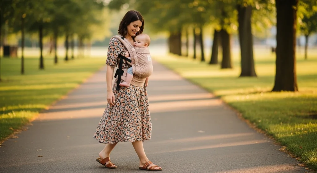 15 Effortlessly Chic Mom Fits That Work for Playdates, Pickups, and Everything In‑Between 5 Midi Wrap Dress + Comfy Sandals