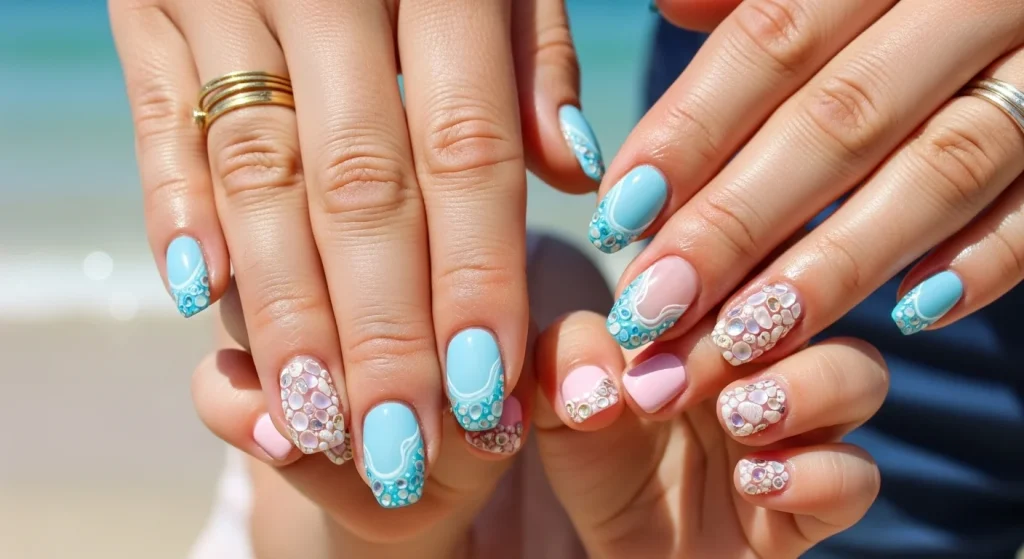 Beach‑Ready Nails: 12 Stunning Summer Designs (Including Mother–Daughter Matching Ideas!) 4 Shell-Accent Tips