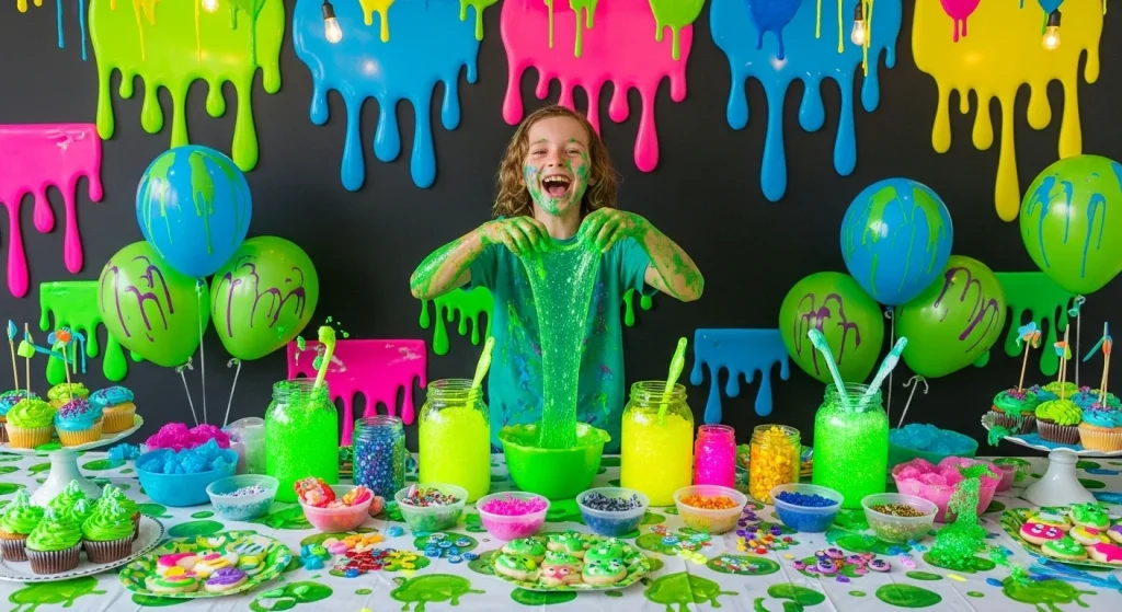 “Slime Party Fun: 7 Creative Ways to Make It the Star of the Show” 11 Use disposable tablecloths or shower curtains under each table.
Have hand wipes and towels readily available.
Ask parents to dress kids in play clothes or provide aprons.