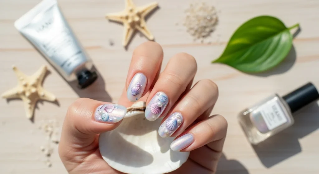 Sunshine & Sparkles: Summer Nail Ideas for Busy Moms 10 Shimmery Shell Finish
