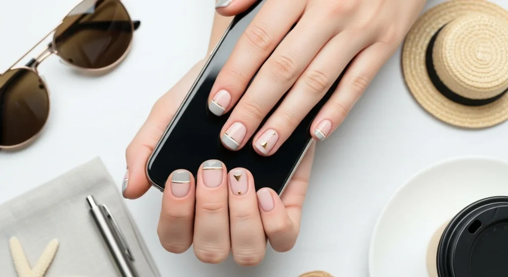Sunshine & Sparkles: Summer Nail Ideas for Busy Moms 4 The Minimalist Gold Accent