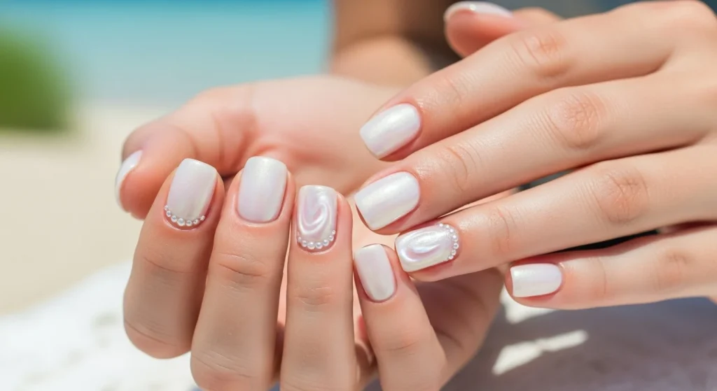 From Pool Days to Playdates: Easy Nail Styles for Summer Moms 13 Pearlized Perfection