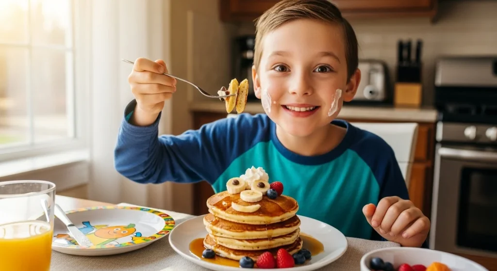 Breakfast in 5: The Pancake Trick That Saved My Sanity as a Mom 13 kid enjoying pancake