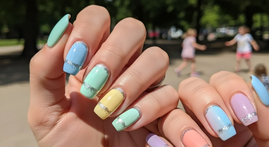 Sunshine & Sparkles: Summer Nail Ideas for Busy Moms 5 The Pastel Rainbow