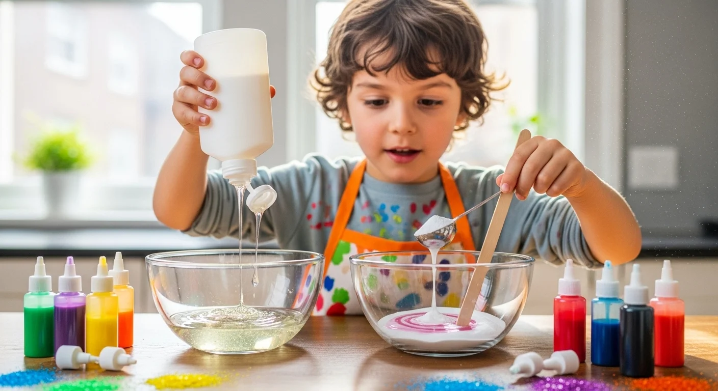 Rainbow Slime Magic: A DIY Craft That’ll Wow Your Kids 5 Pour one bottle of clear glue into each bowl. Add ½ tsp baking soda and stir well.