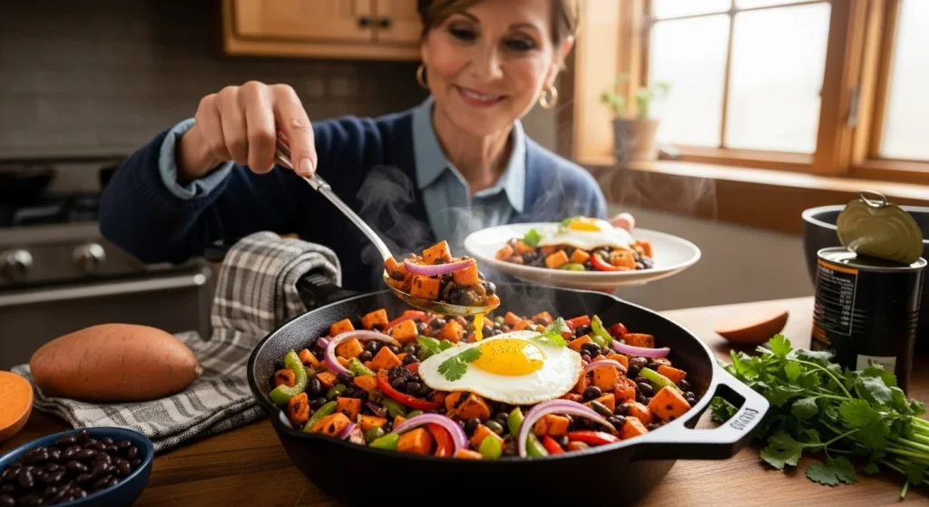 One-Pan Healthy Meals for Moms Who Don’t Want the Cleanup 14 Sweet Potato & Black Bean Hash