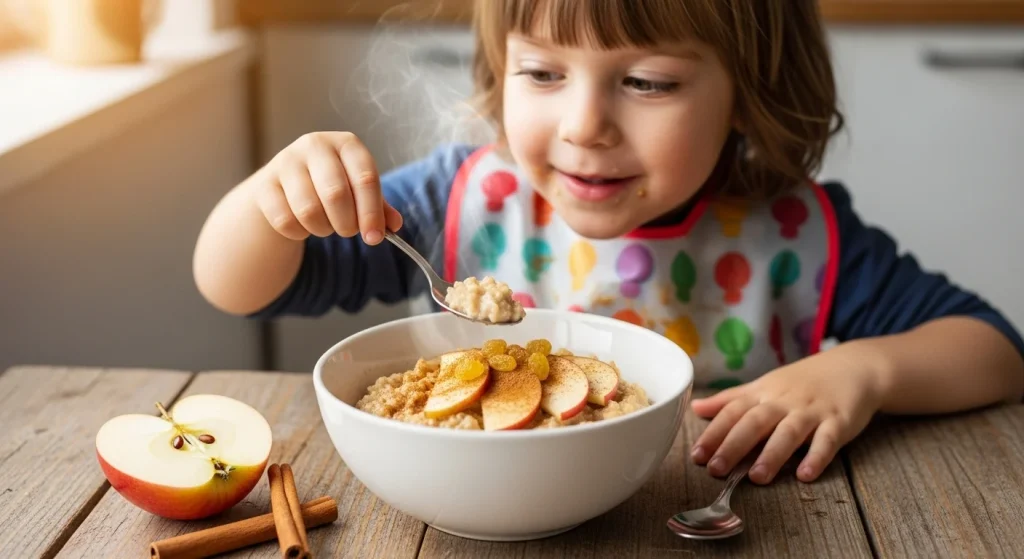 Eggs, Oats & Everything Nice: 14 Balanced Breakfasts for Kids 6 Apple Cinnamon Oatmeal with a Protein Boost