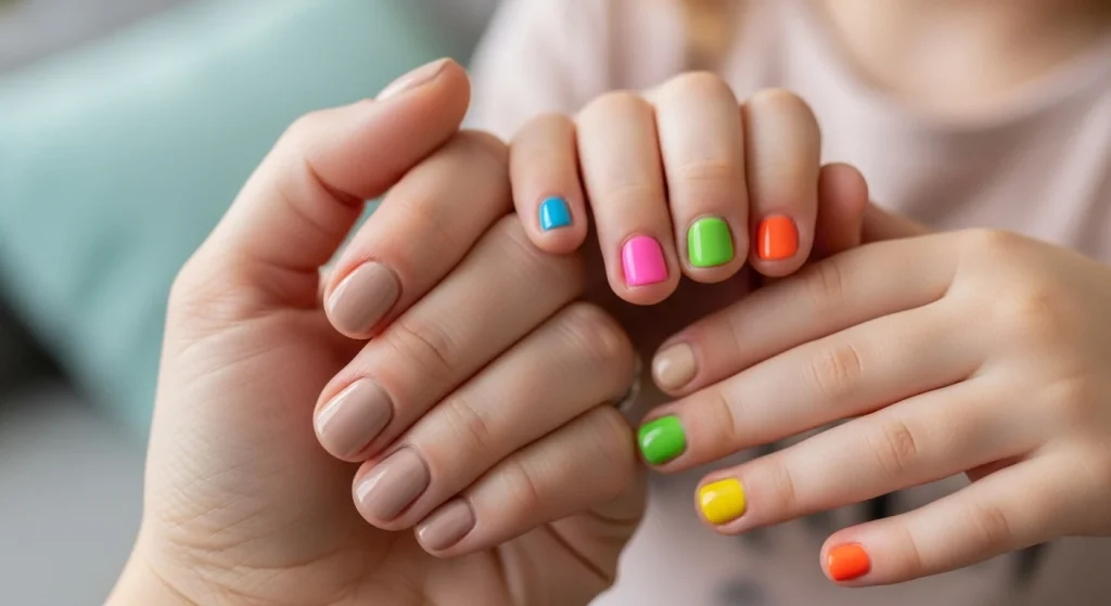 Tiny Hands, Big Style: Nail Ideas for Moms & Little Ones 9 Mommy Neutral, Mini Brights
