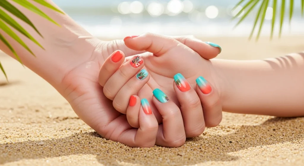 Beach‑Ready Nails: 12 Stunning Summer Designs (Including Mother–Daughter Matching Ideas!) 3 Tropical Ombre: From Coral to Turquoise