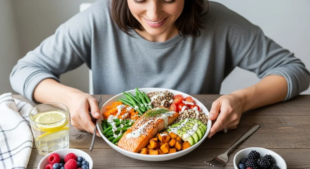 Postpartum Meals That Restore Energy & Nourish Your Body 7 Salmon & Sweet Potato Nourish Bowl