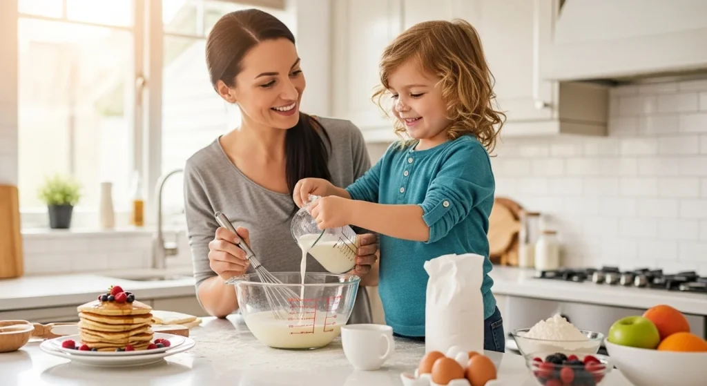 Breakfast in 5: The Pancake Trick That Saved My Sanity as a Mom 14 kid helping mom for making pancake