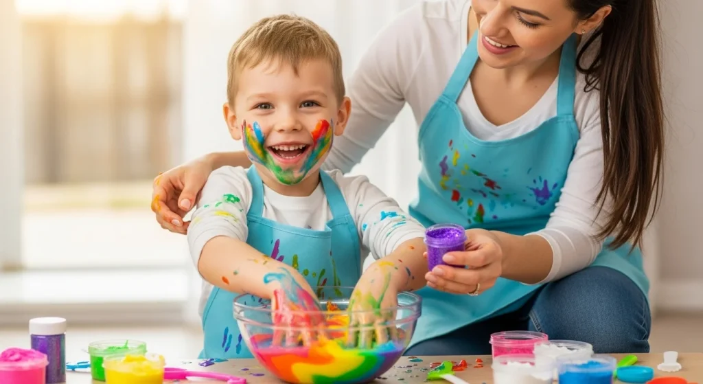 Rainbow Slime Magic: A DIY Craft That’ll Wow Your Kids 12 Plan a “messy day” with matching aprons and rainbow slime—capture the moment for memories.
