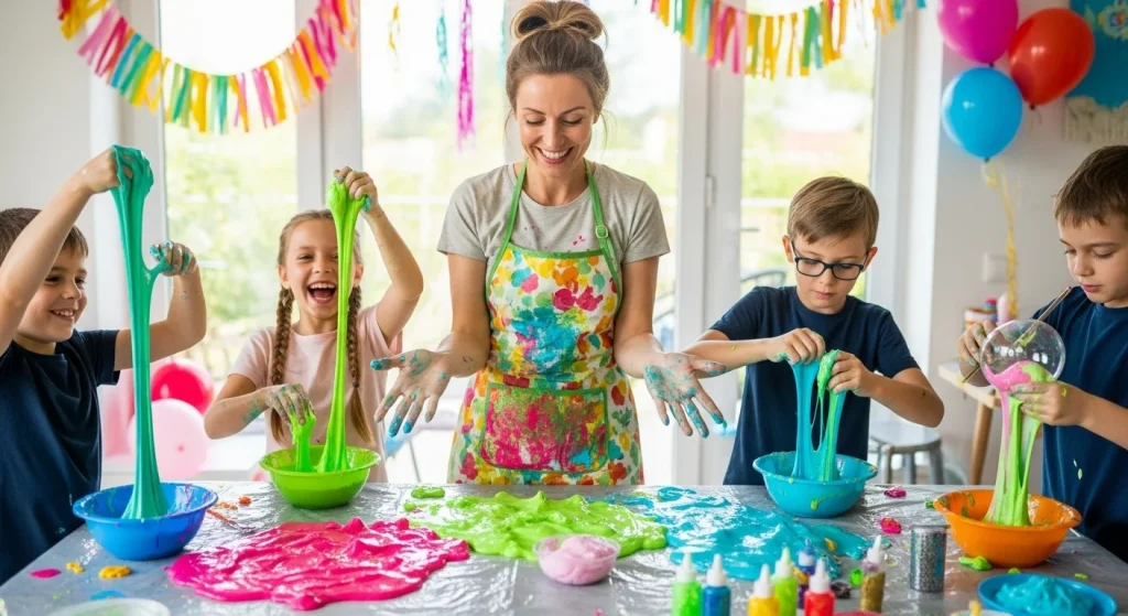 “Slime Party Fun: 7 Creative Ways to Make It the Star of the Show” 12 happy mom in slime party