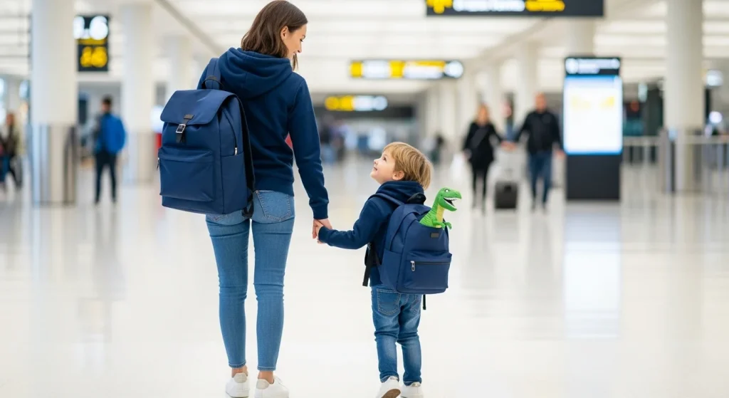 From Playdates to Photoshoots: Matching Outfits for Every Mom-Kid Moment 9 Navy blue hoodies, jeans, and white sneakers. Add a matching backpack for your toddler with their favorite toy inside.
