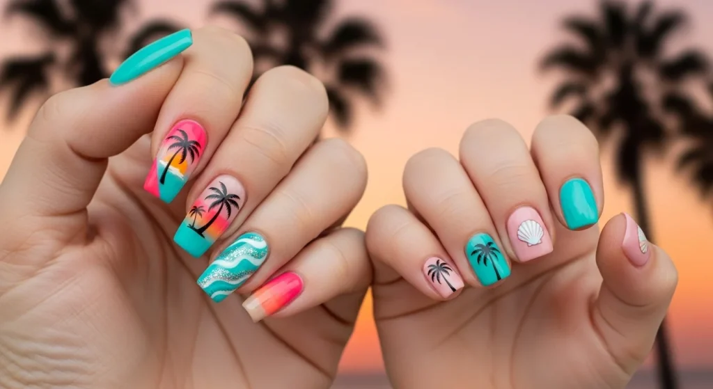 Beach‑Ready Nails: 12 Stunning Summer Designs (Including Mother–Daughter Matching Ideas!) 8 Palm Tree Silhouettes