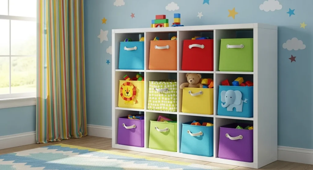 Toy Clutter Be Gone: 15 Genius Storage Hacks for a Mess-Free Kids’ Room 7 Cube Storage with Colorful Baskets