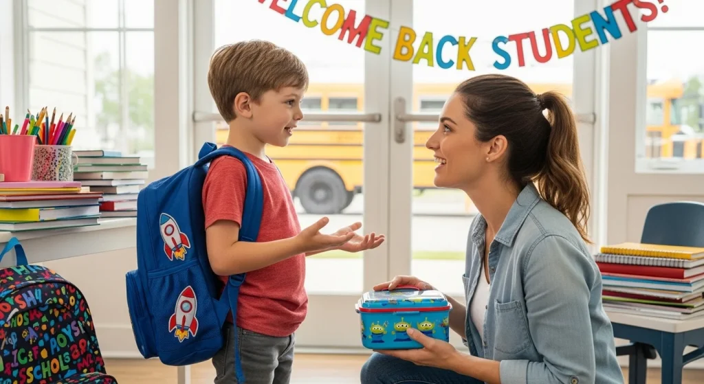 How to Get Your Child Excited for Back to School (Even After Summer) 3 talking about school