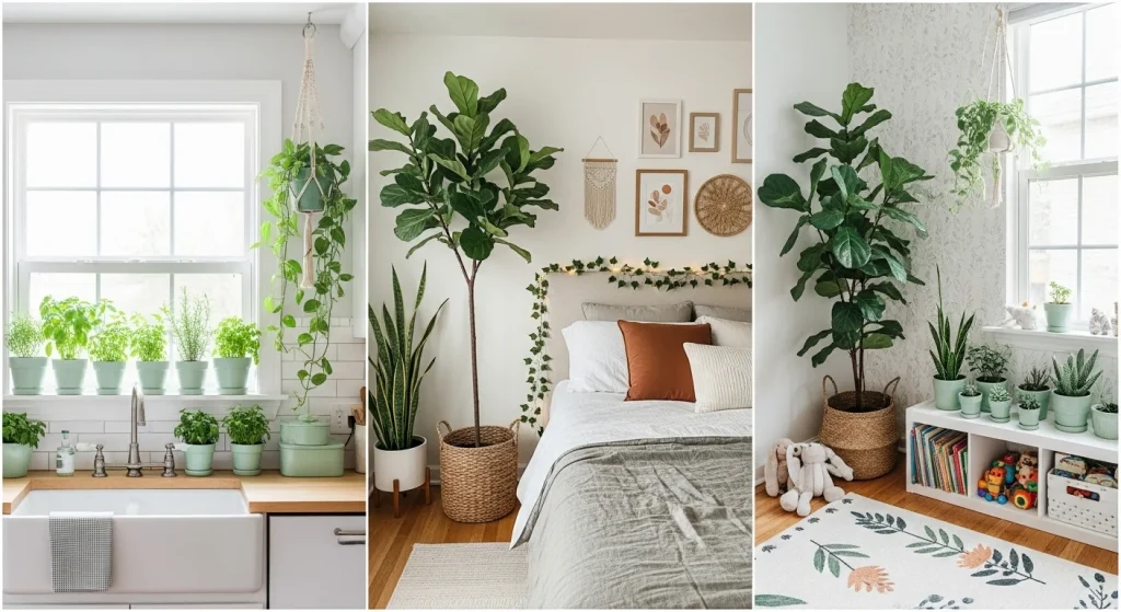 10 Mom Aesthetic Trends That Make Motherhood Feel Magical 7 Add greenery to kitchens, bedrooms, and playrooms.