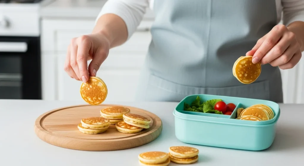 The 10-Minute Pancake Routine That Changed Our Mornings Forever 12 Pack mini pancakes in lunchboxes.